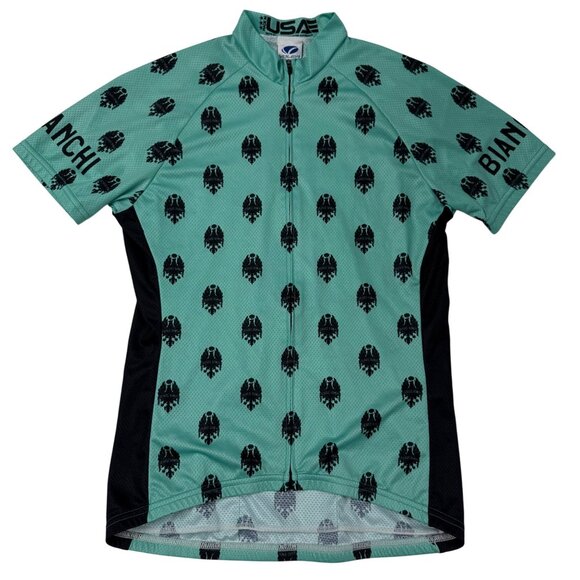 SIZE MEDIUM M Bianchi Dama Peloton Jersey Voler USA Green Black Cycling Race - Picture 2 of 10